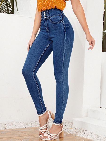 

high waist zip fly skinny jeans 03az#, Blue