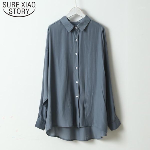 

spring women fashion long sleeves satin blouse vintage femme streetwear clothing shirt solid elegant 6655 50 women's blouses & shirts, White