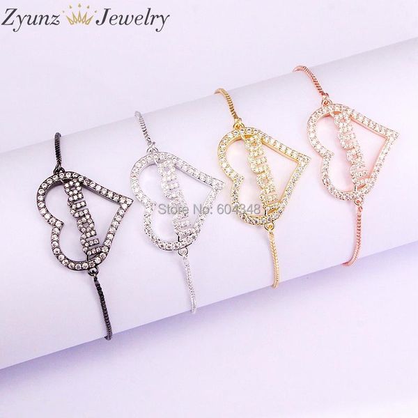 

link, chain 10pcs zyz338-0377 letter mama heart bracelet for women lady copper adjustable cz zircon bracelets, Black