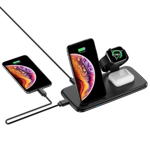 4 in 1 15W QI Caricabatterie wireless Station Pad Dock Stand Holder Caricabatterie wireless veloce mobile per Airpods orologio telefono