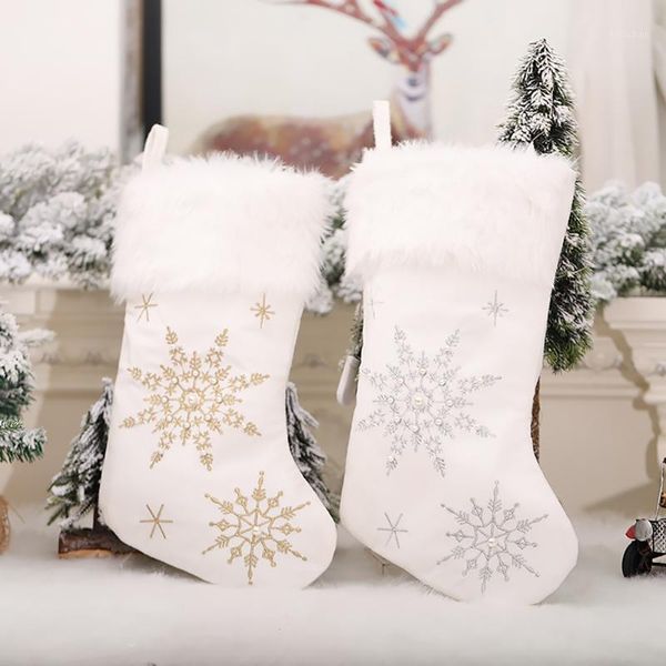 

christmas decorations creativity snowflakes embroidered flannel stockings candy socks gifts bag pendant party supplies
