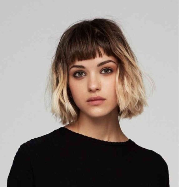 

wig 2021 new women's short hair gradient high temperature silk chemical fiber headgear, Black;brown