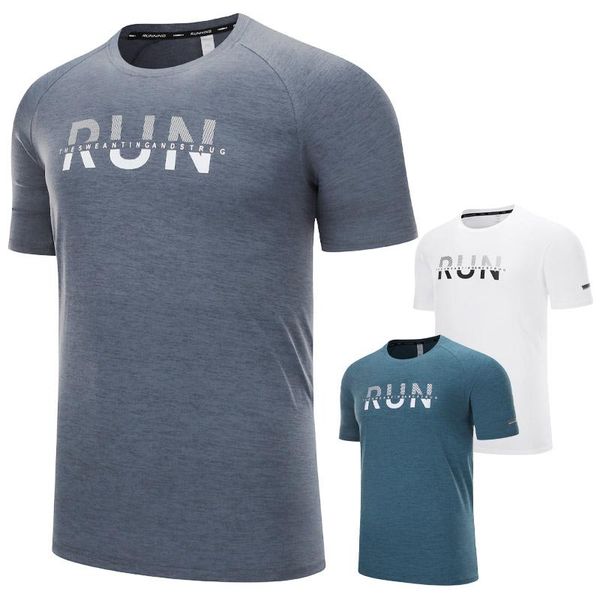

summer tshirts men quick dry sport running short sleeve reflective strip gym workout training tees breathable shirts jerseys, Black;blue