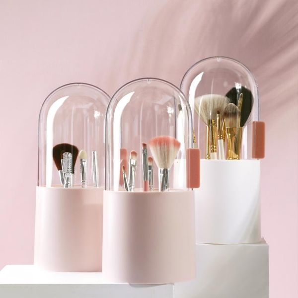 

storage boxes & bins cosmetic organizer box transparent rotating makeup brush bucket nail polish lipstick holder eyebrow pencil finishing