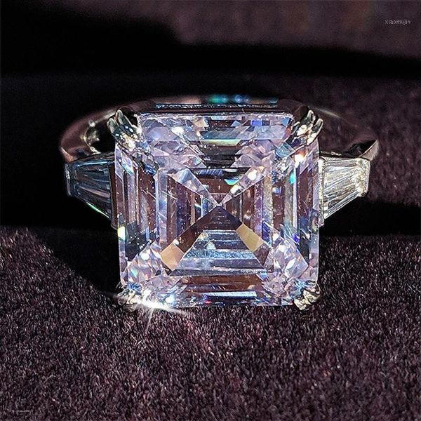 

cluster rings 925 sterling silver solid asscher cut trapezoid baguette for women engagement luxury jewelry chrismas gift r4337, Golden;silver