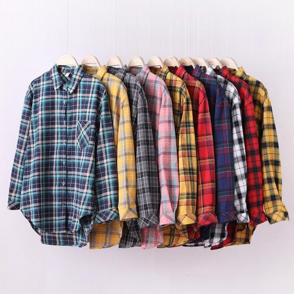 

women's blouses & shirts 2021 plaid shirt fresh college style loose blouse female long sleeve cotton casual women blusas, White