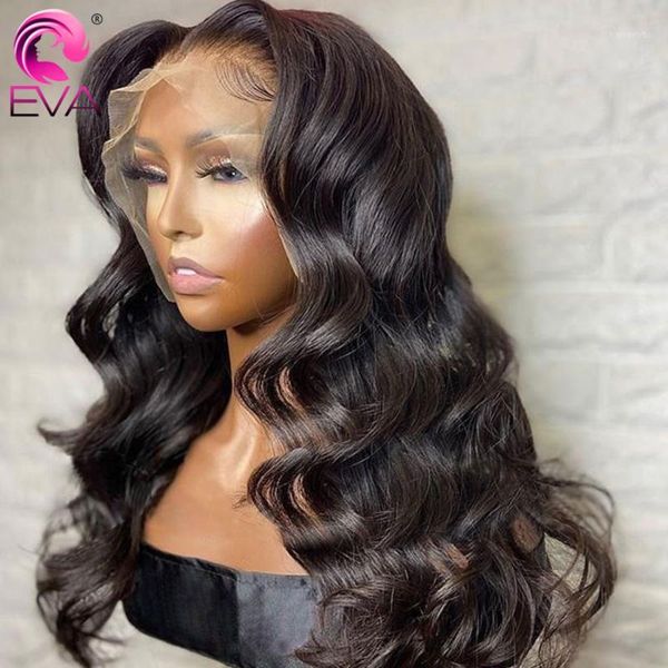

eva body wave lace front wig remy hair 13x6 human wigs bleached knots pre plucked brazilian frontal wigs1, Black;brown