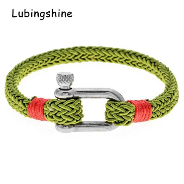 

charm bracelets navy style survival paracord for women men stainless steel shackle buckle green outdoors camping bracelet wristband, Golden;silver