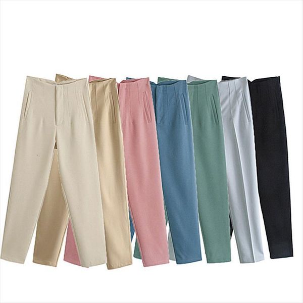 

high waist classic fashion casual women capri zipper solid long pencil spring summer office lady trousers, Black;white