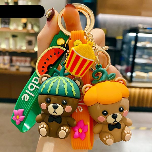 

fruit bear keyring holder cartoon animal car key chain ring women mens jewelry charms fashion trend bag pendant couple keychains accessories, Slivery;golden