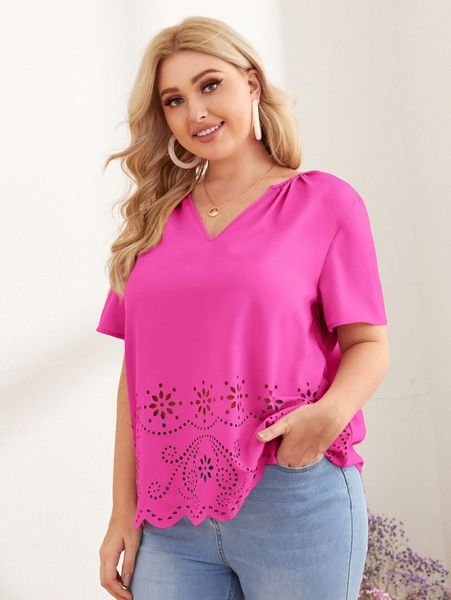 

plus scallop hem laser cut y7hs#, Black