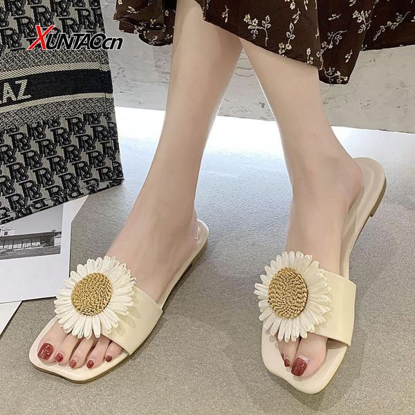

slippers 2021 women sandals small daisy flat with beach anti-skid summer & fashion flowers wear female, Black