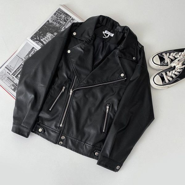 

women's jackets pu leather irregular zipper coat femme fashion black loose korean style jacket oversize outwear, Black;brown