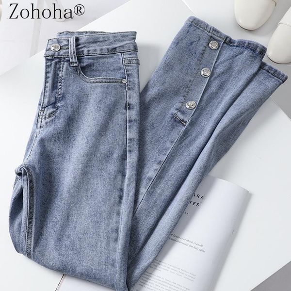

women's jeans zohoha 2021 spring women bootcut high waist show thin ankle-length pants denim, Blue