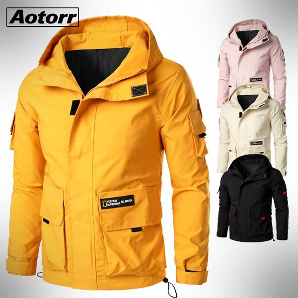 

men's military hooded zipper jackets male windbreaker yellow jacket coats autumn winter men waterproof casual outwear 5xl, Black;brown