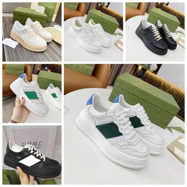 

men women white designers shoes lace up sneakers fashion genuine leather luxury casual shoe 4cm thick bottom mens designer sneaker, Black