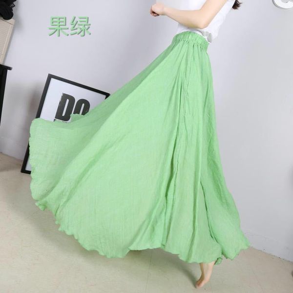 

skirts women's literature and art cotton linen skirt elastic waist linen a-line skirt length section solid color famous ethnic style la, Black