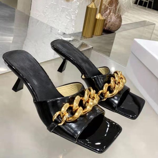 

designer sandals fashionable summer mid-heel women's slippers comfortable and beautiful leather casual office shoes, Black