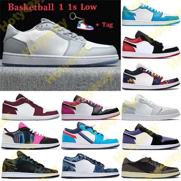 

2021 tag 1 1s low basketball shoes unc men women sneakers grey sail black toe gs tri-color washed denim trainers key yuduojiaju