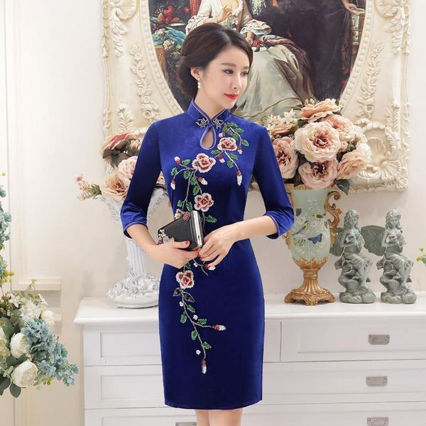 

chinese mini dress women's velvet purple cheongsam size  to 4xl ethnic clothing, Red