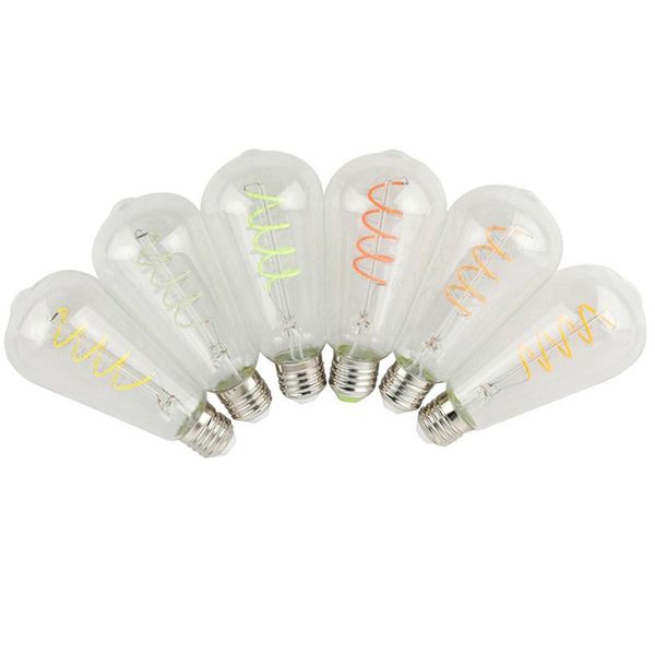 

bulbs edison bulb dimmable led soft filament lamp e27 220v 4w st64 five-color retro home decoration