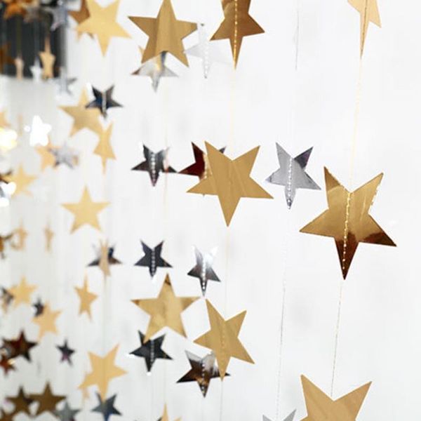

4meter star string bright gold silver paper garland bunting banners wedding party home wall hanging decoration baby shower favor
