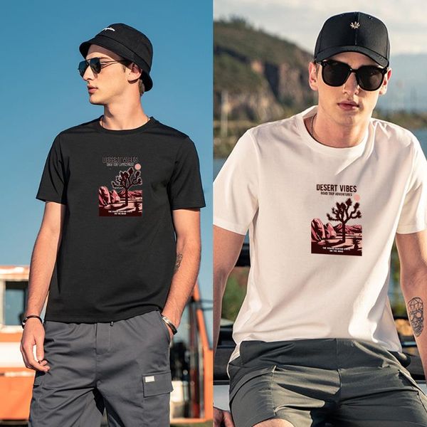 

men's t-shirts tshirt cotton short-sleeved t-shirt desert sunset fashion printing casual loose, White;black