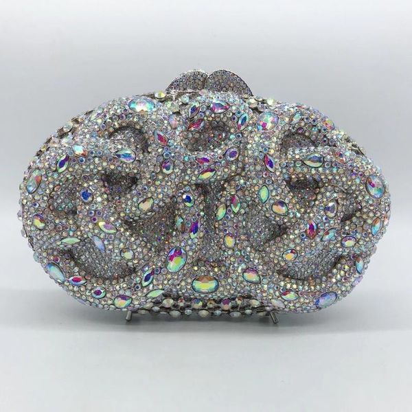 

evening bags xiyuan ab silver rhinestone crystal clutch luxury women's wedding party clutches shoulder handbags small phone case