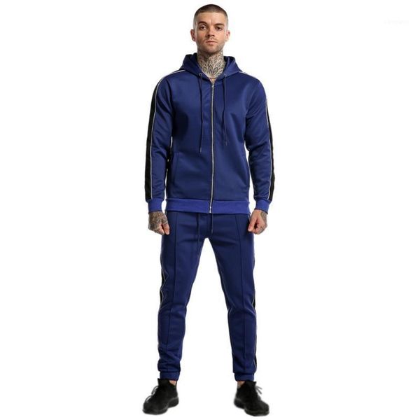 

running sets men spring autumn sports sportswear fashion pullover hoodie trousers warmer fitness sweatpants, Black;blue