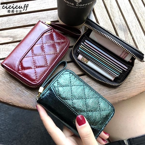 

card holders genuine leather holder women's organ credit id business pocket designer purse short zipper wallet for women, Brown;gray