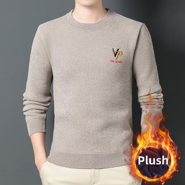 

men's sweaters sweater mens winter thick warmmen o-neck knitted plush thickened round neck pullover outer coat, White;black