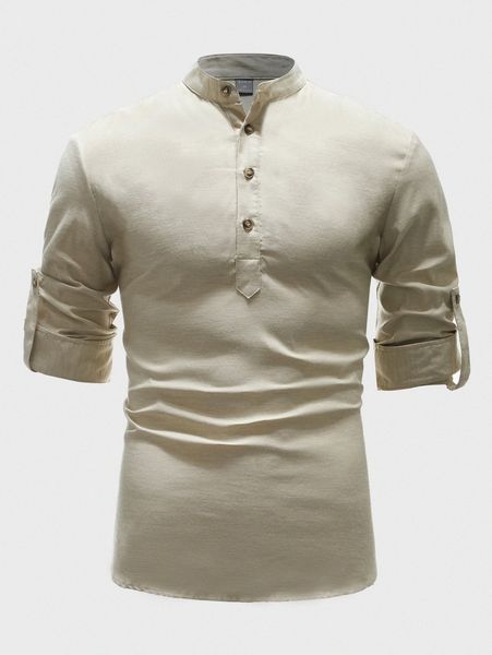 

men roll up sleeve buttoned front shirt u90t#, White;black