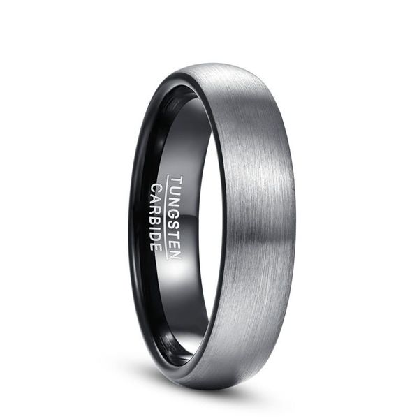 

6mm ring brushed finish wedding band comfort fit dome matte inner rings black tungsten carbide cluster, Golden;silver