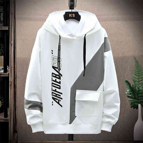 

men hoodie casual spring street hoodie sweatshirt men harajuku pullover letter japanese men pocket crew neck 210715, Black