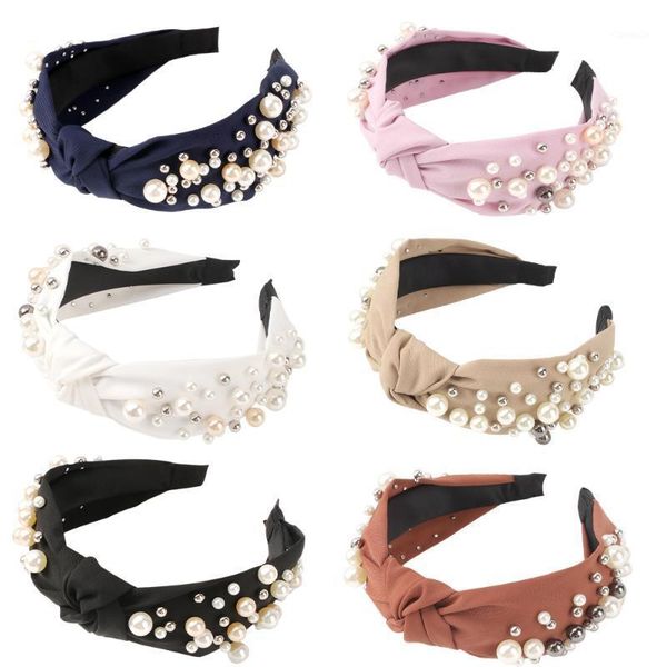 

hair accessories pearls headband bezel turban fashion girls hairband wide side band women headwear cross knotted, Slivery;white