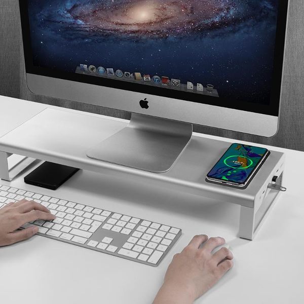 

hubs aluminum holder computer lapmonitor stand riser with wireless charging and 4 usb 3.0 hub support transfer data metal
