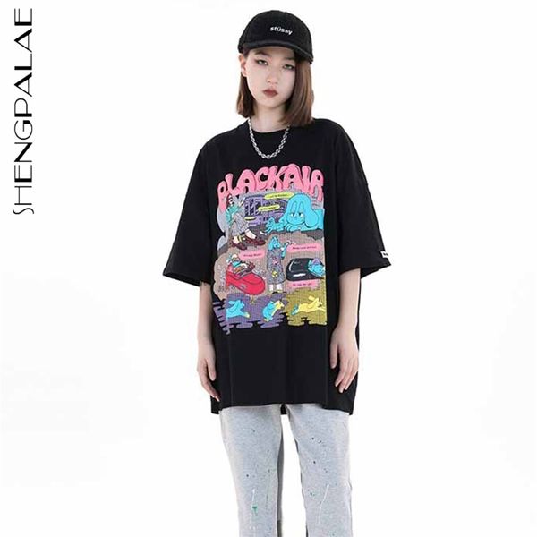 

cartoon printed basic women's summer round neck large size short sleeve t-shirt female fashion 5c360 210427, White