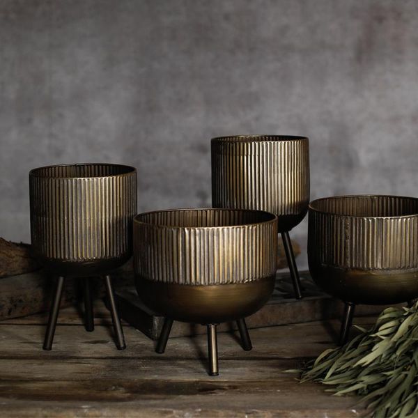 

vases metal flowerpot with feet, flower utensils, retro, old bronze iron arrangement, home soft decoration