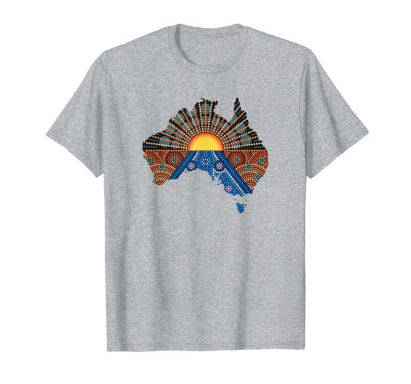 

australia map with aboriginal style inspired sunset dot art, White;black