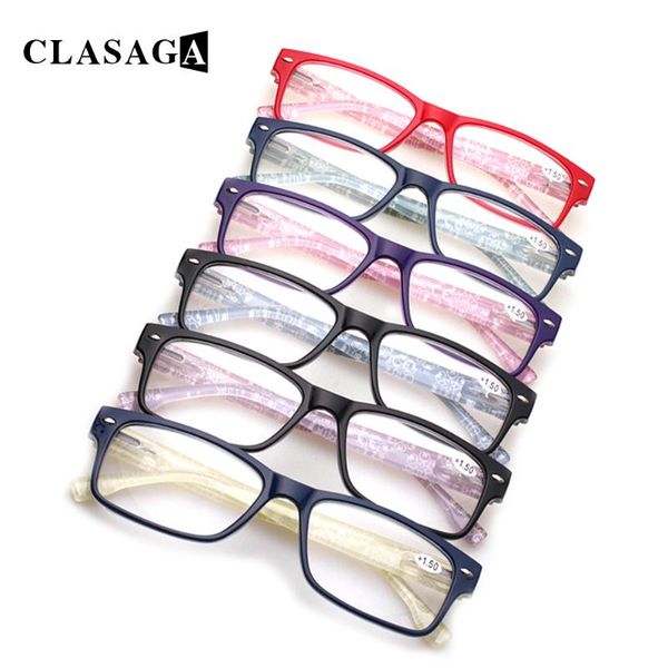 

sunglasses clasaga 6 pack fashion printed mirror leg reading glasses flexible spring hinged rectangular frame men and women hd reader, White;black
