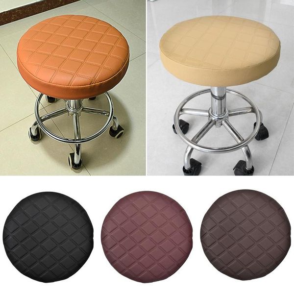 

chair covers round stool cover checkered bar solid color seat case removable rotating lift protector thickened slipcover