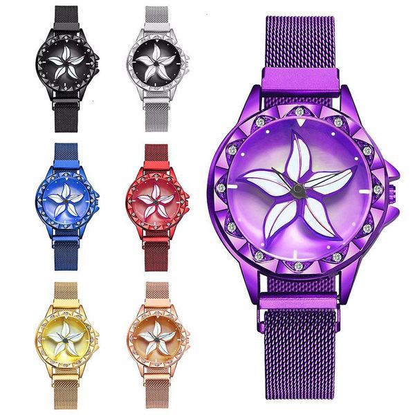 

wristwatches time is running ladies watch fashion bauhinia 360 degree rotating quartz watch, milan magnet, Slivery;brown