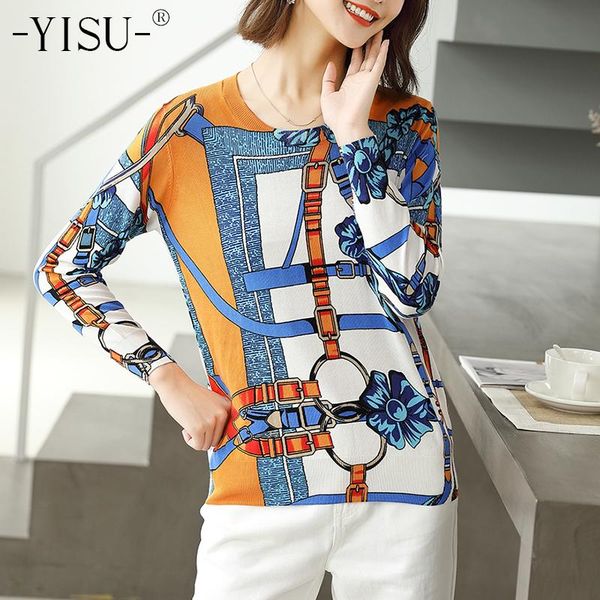

women's sweaters yisu autumn winter women fashion printed sweater loose o-neck long sleeve knitted pullover female jumper, White;black