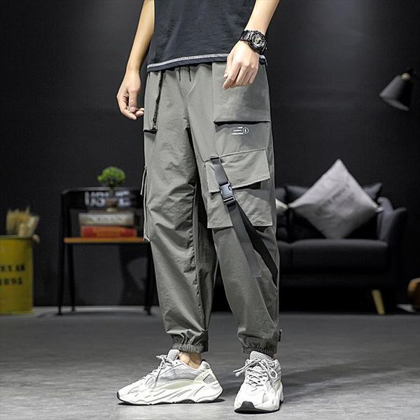 

streetwear hip hop black harem women pant elastic waist punk with ribbons slim jogger trousers