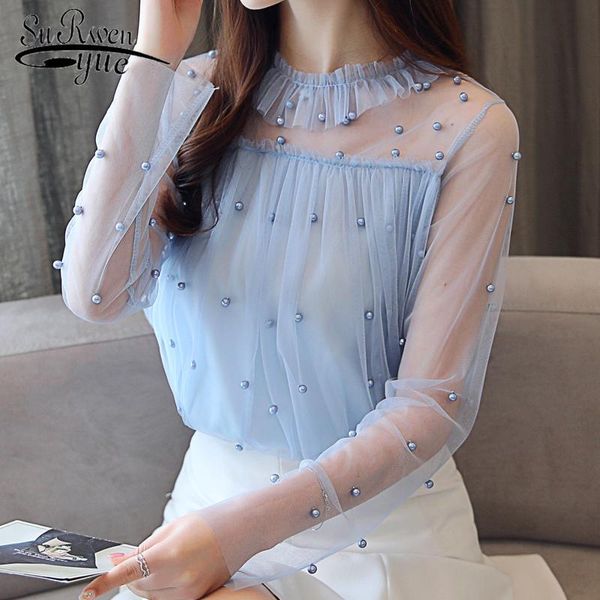 

women's blouses & shirts lace long sleeve blouse 2021 autumn women casual femme chiffon elegant sweet female blusas 0863 30, White