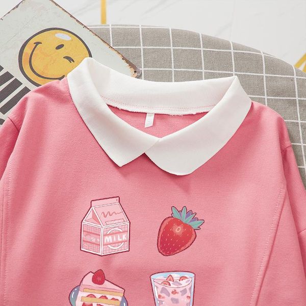 

women's hoodies & sweatshirts strawberry milk plus size women kawaii clothing aesthetic sweatshirt cutesy japanese woman turn-down coll, Black