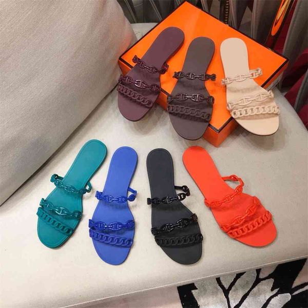 

70% off wholesale sandals flip-flops upgrade family nose three chain sandals beach leisure one word plastic jelly solid color slippers women, Black