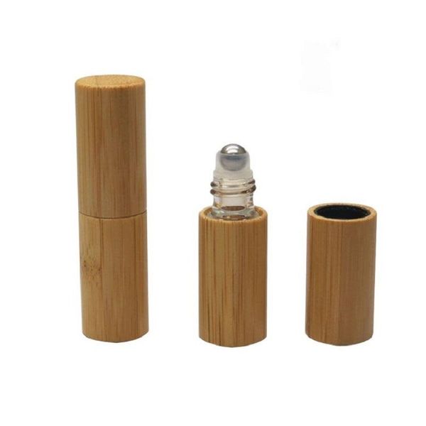 

storage bottles & jars 25pcs/lot 5ml high class empty glass roll on bottle, diy bamboo steel essential perfume bottle