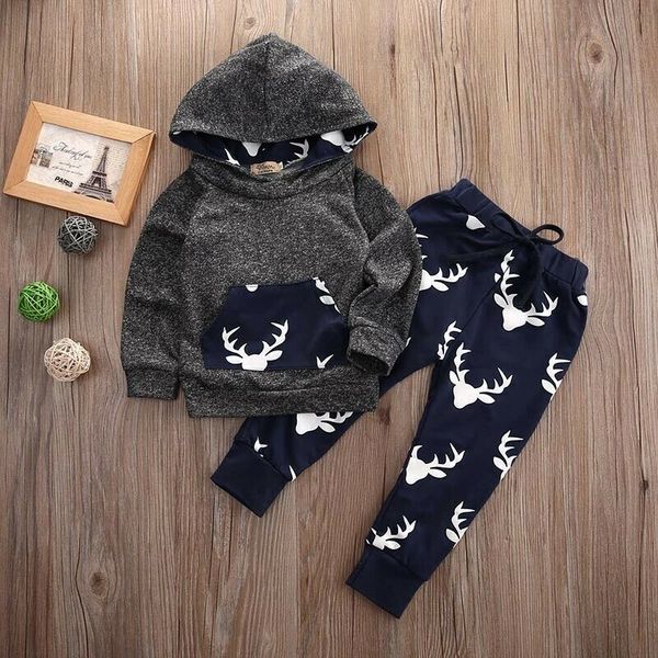 

cute toddler baby boy hooded sweatshirt+pants 2pcs outfits set, White