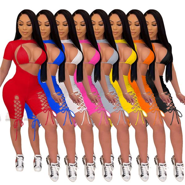 

women jumpsuits short sleeve rompers summer solid color shorts s-2xl clothes casual clothing 4699, Black;white